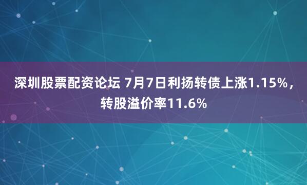 深圳股票配资论坛 7月7日利扬转债上涨1.15%，转股溢价率11.6%